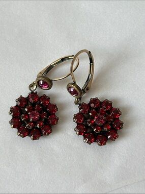 WHBM Red Crystal Gold Tone Drop Earrings